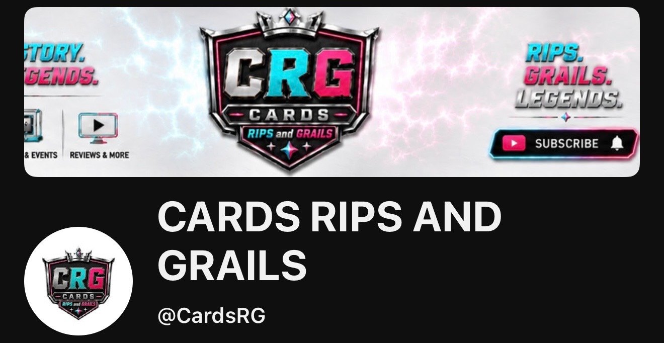 The old CardsRG channel banner: the CRG shield on a white lightning background with a subscribe button